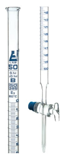 BURETA DE 10ML CON LLAVE DE VIDRIO CLASE B, GRADUACIÓN AZUL EISCO