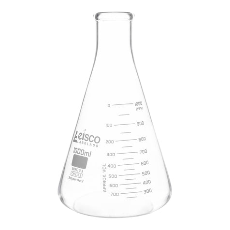 MATRAZ ERLENMEYER 1000ML BOCA ANGOSTA, ASTM, DOBLE ESCALA DE VIDRIO BOROSILICATO EISCO