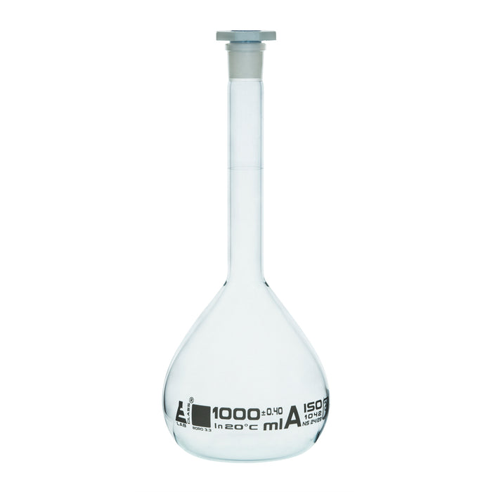 MATRAZ VOLUMÉTRICO (AFORADO) 1000ML, CLASE A, TAPÓN DE POLIPROPILENO EISCO