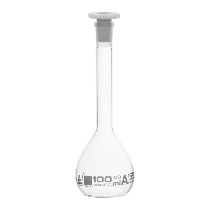 MATRAZ VOLUMÉTRICO (AFORADO) 100ML, CLASE A, TAPÓN DE POLIPROPILENO EISCO