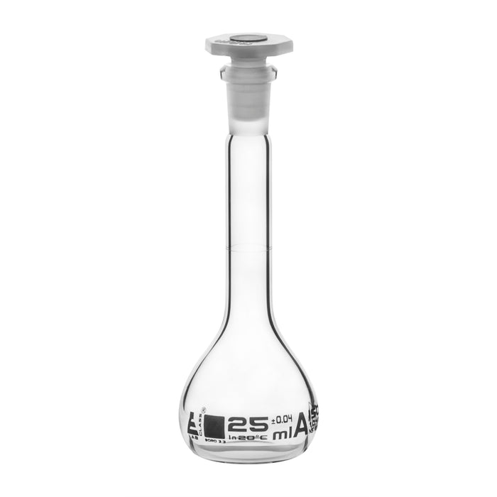MATRAZ VOLUMÉTRICO (AFORADO) 25ML, CLASE A, TAPÓN DE POLIPROPILENO EISCO