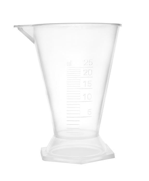 VASO MEDIDOR CONICO DE 25ML DE POLIBROPILENO GRADUACION EN RELIEVE BASE HEXAGONAL EISCO