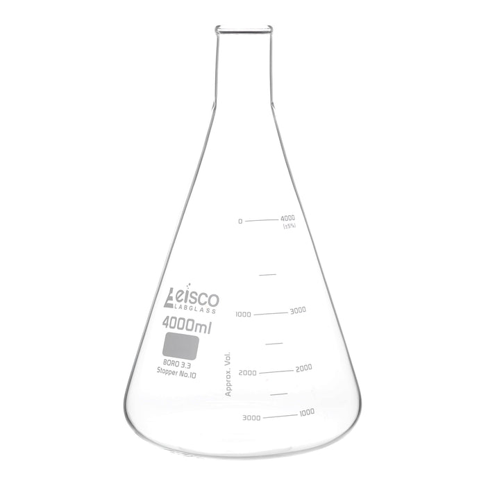 MATRAZ ERLENMEYER 4000ML BOCA ANGOSTA, ASTM, DOBLE ESCALA DE VIDRIO BOROSILICATO EISCO