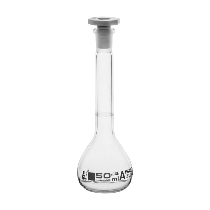 MATRAZ VOLUMÉTRICO (AFORADO) 50ML, CLASE A, TAPÓN DE POLIPROPILENO EISCO