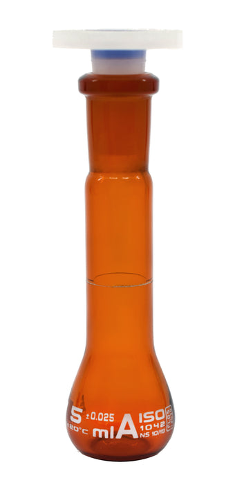 MATRAZ VOLUMÉTRICO (AFORADO) 5ML AMBAR, CLASE A, TAPÓN DE POLIPROPILENO EISCO