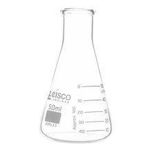 Cargar imagen en el visor de la galería, MATRAZ ERLENMEYER 50ML BOCA ANGOSTA, ASTM, DOBLE ESCALA DE VIDRIO BOROSILICATO EISCO
