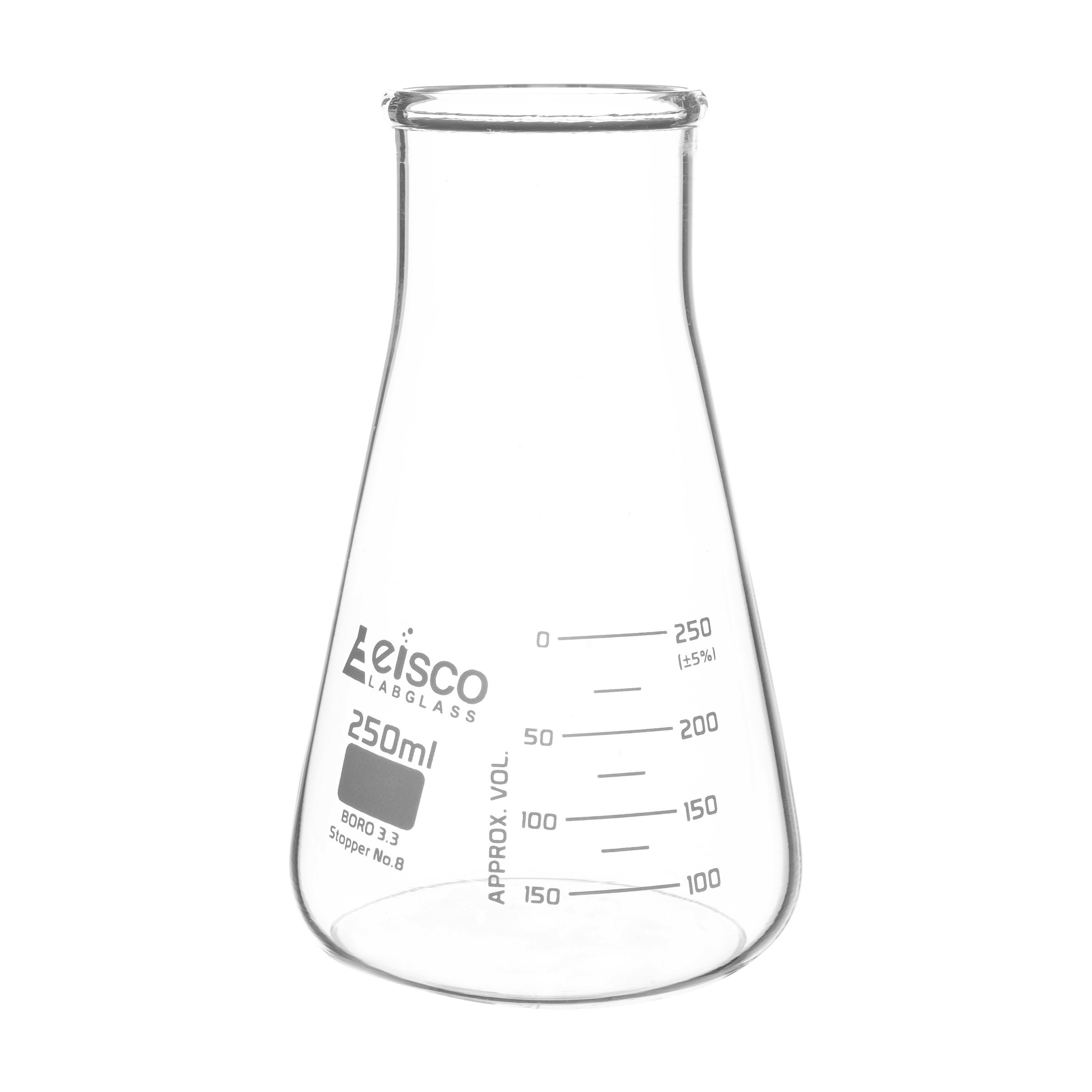 MATRAZ ERLENMEYER 250ML BOCA ANCHA, ASTM, DOBLE ESCALA DE VIDRIO BOROS ...