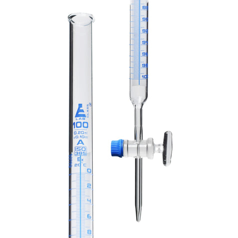 BURETA SCHELLBACH DE 100ML CON LLAVE DE VIDRIO CLASE A, GRADUACIÓN AZUL EISCO