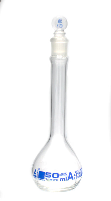 MATRAZ VOLUMÉTRICO (AFORADO) 50ML, CLASE A, SERIALIZADA CON CERTIFICADO INDIVIDUAL EISCO