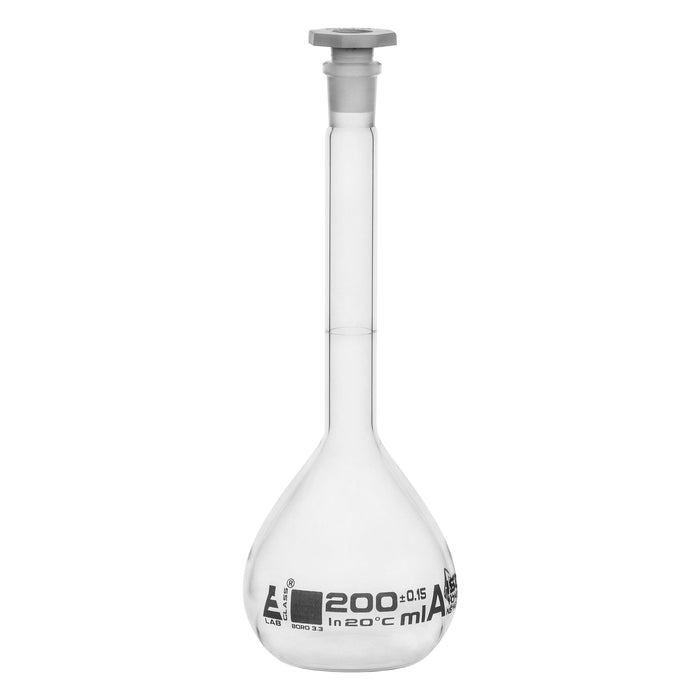 MATRAZ VOLUMÉTRICO (AFORADO) 200ML, CLASE A, TAPÓN DE POLIPROPILENO EISCO
