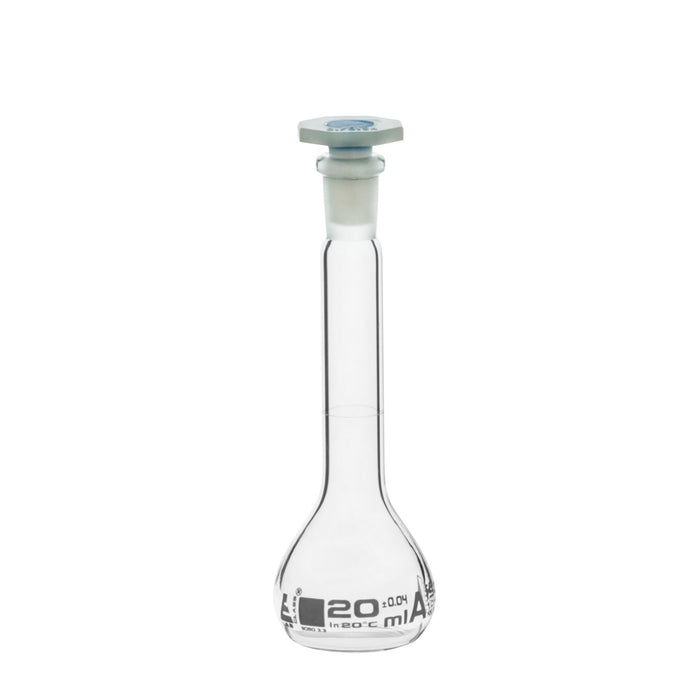 MATRAZ VOLUMÉTRICO (AFORADO) 20ML, CLASE A, TAPÓN DE POLIPROPILENO EISCO