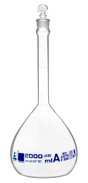MATRAZ VOLUMÉTRICO (AFORADO) 2000ML, CLASE A, SERIALIZADA CON CERTIFICADO INDIVIDUAL EISCO