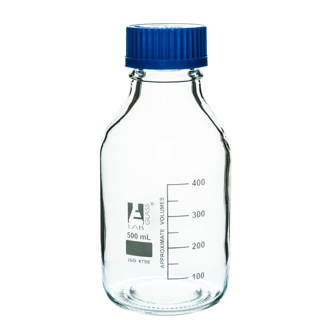 FRASCO PARA LABORATORIO 500ML DE VIDRIO BOROSILICATO TRANSPARENTE, GRADUADA, CON TAPAROSCA EISCO