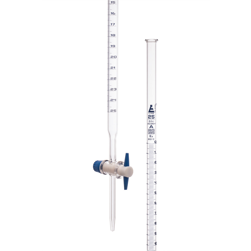 BURETA DE 25ML CON LLAVE DE PTFE  CLASE A, GRADUACIÓN AZUL EISCO