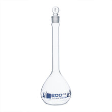 Cargar imagen en el visor de la galería, MATRAZ VOLUMÉTRICO (AFORADO) 200ML, CLASE A, TAPÓN PLANO DE VIDRIO EISCO
