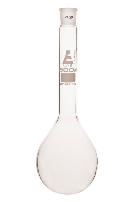 MATRAZ KJELDAHL 800ML DE VIDRIO BOROSILICATO, CUELLO LARGO, FONDO REDONDO JUNTA 24/29 EISCO