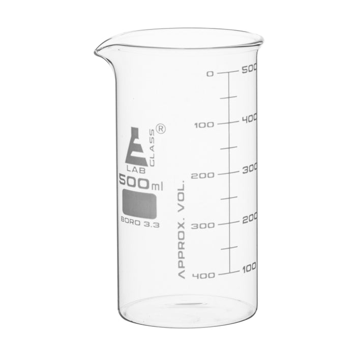 VASO DE PRECIPITADO 500ML FORMA ALTA (BERZELIUS), DOBLE ESCALA, ASTM CON VERTEDERO EISCO