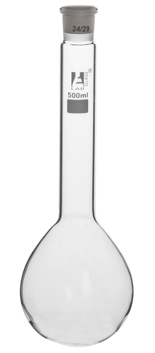 MATRAZ KJELDAHL 500ML DE VIDRIO BOROSILICATO, CUELLO LARGO, FONDO REDONDO JUNTA 24/29 EISCO